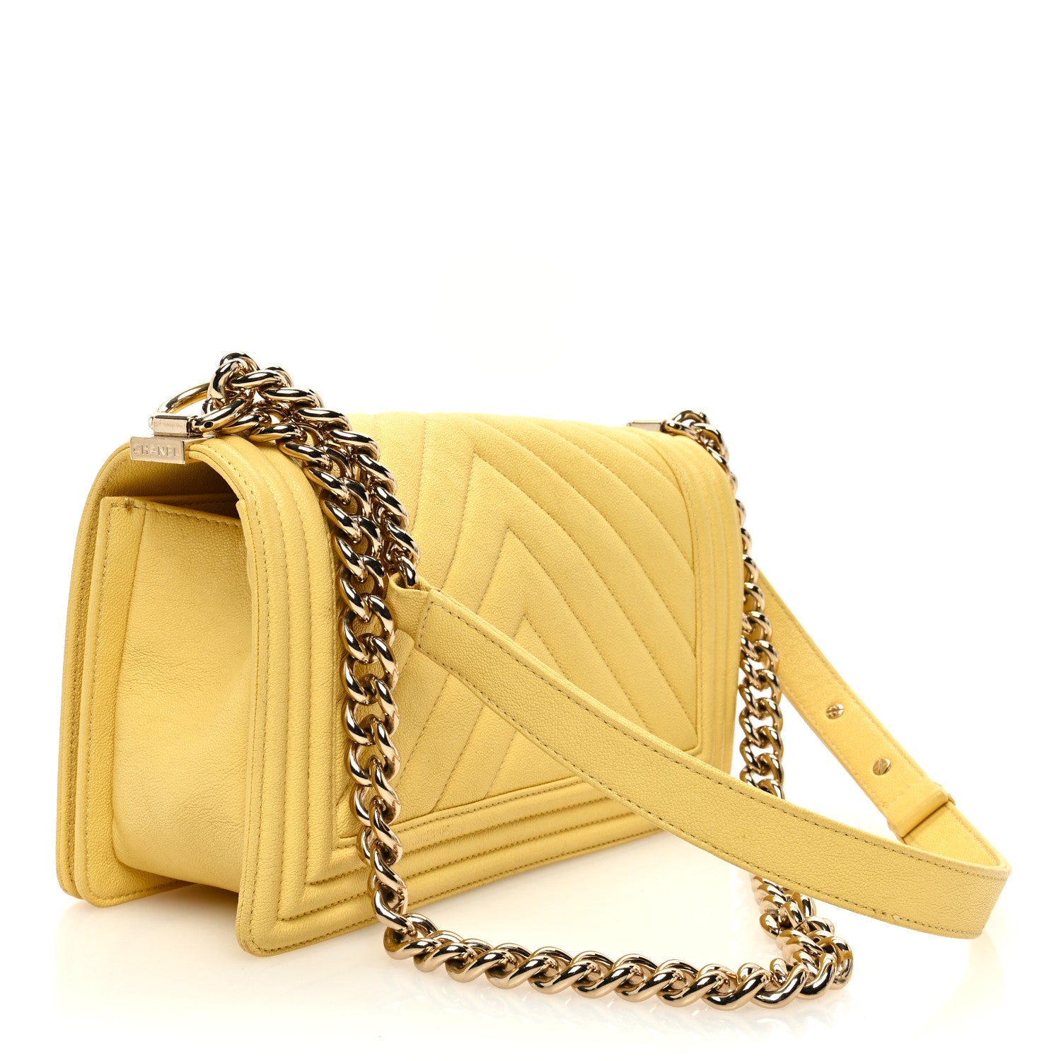 Chanel Caviar Chevron Quilted Medium Boy Flap Yellow 3 of 11