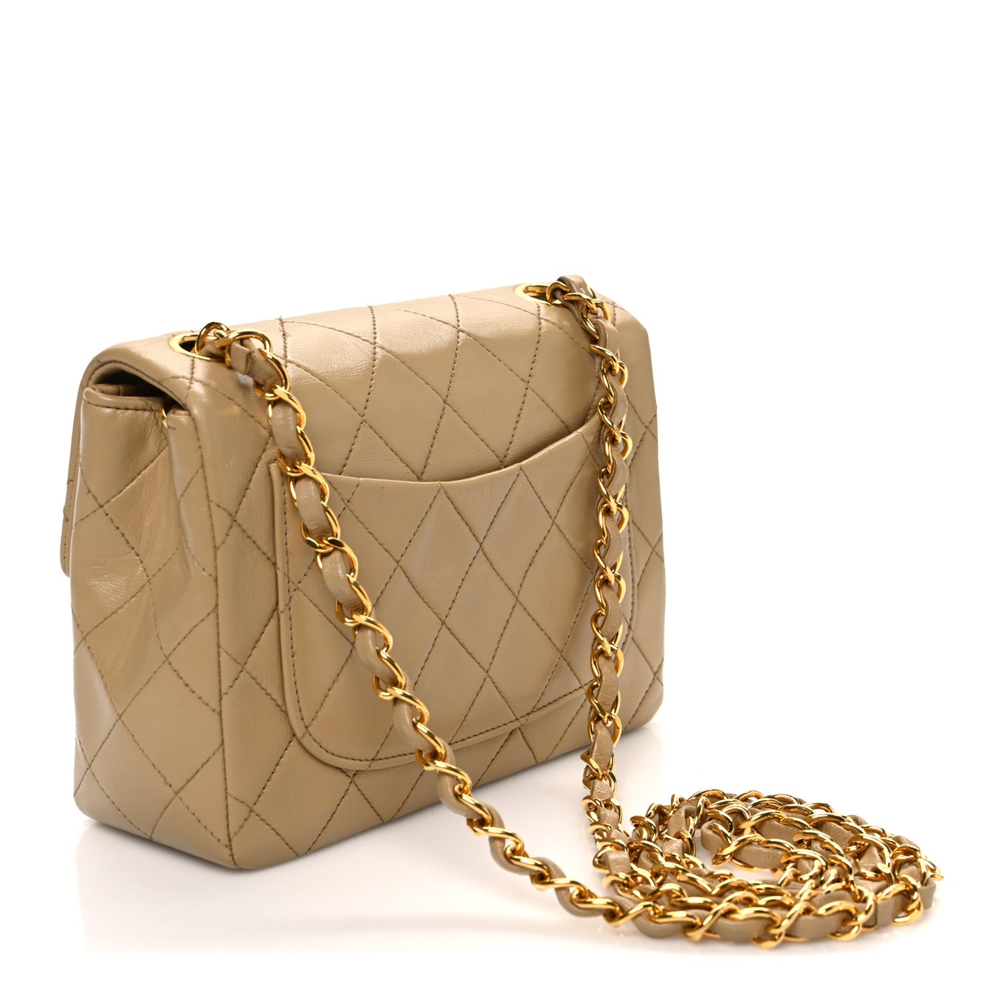 Lambskin Quilted Mini Square Flap Beige