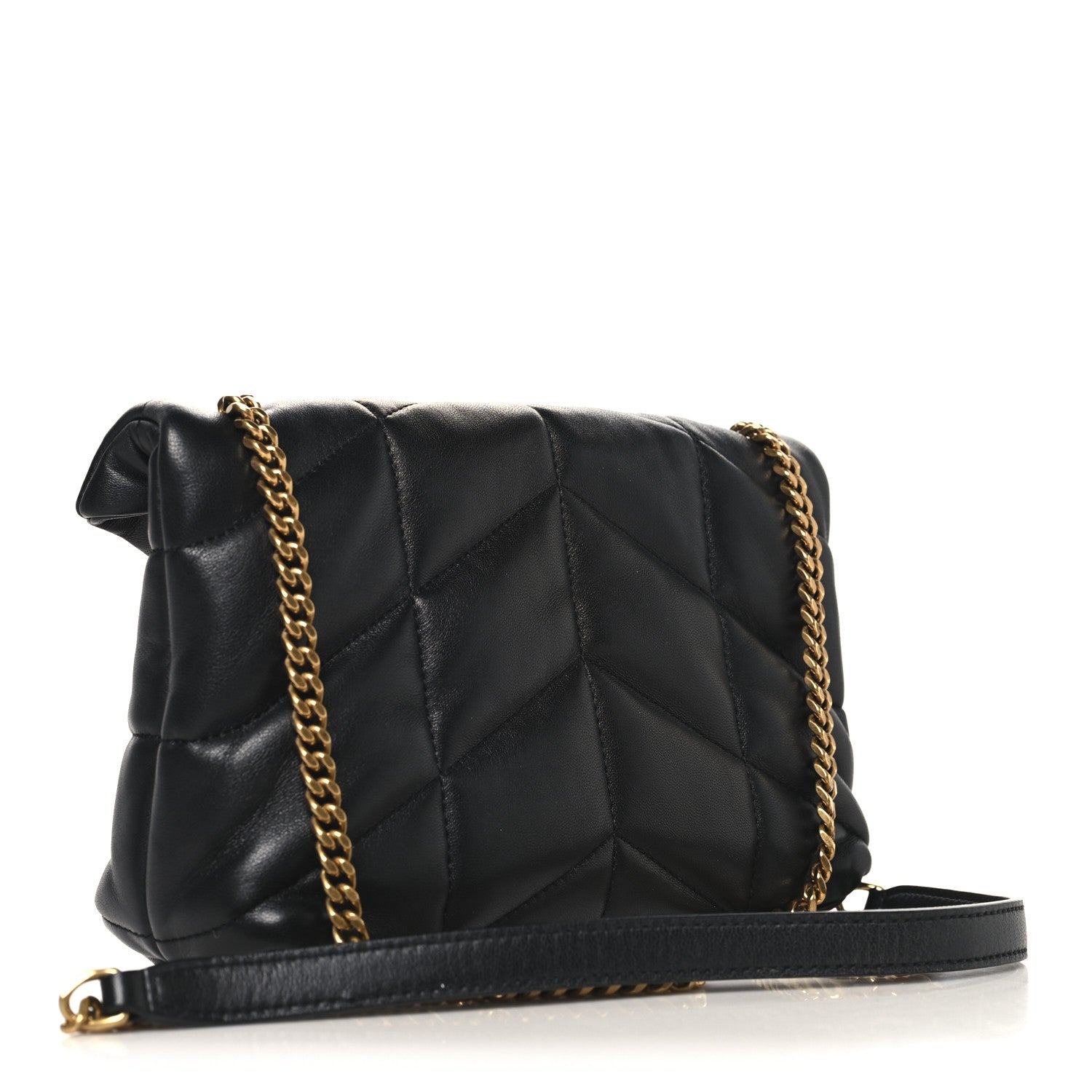 Saint Laurent Lambskin Quilted Toy Loulou Puffer Monogram Chain Satchel Black 3 of 12