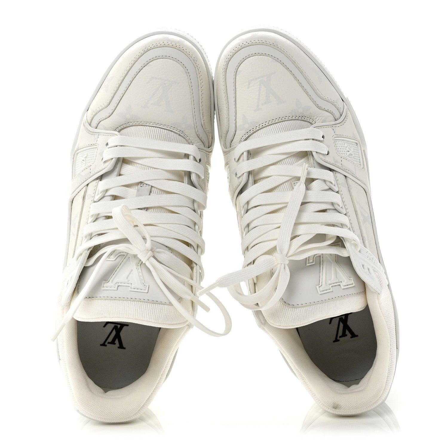 Louis Vuitton Calfskin Monogram Mens LV Trainer Sneakers 7.5 White