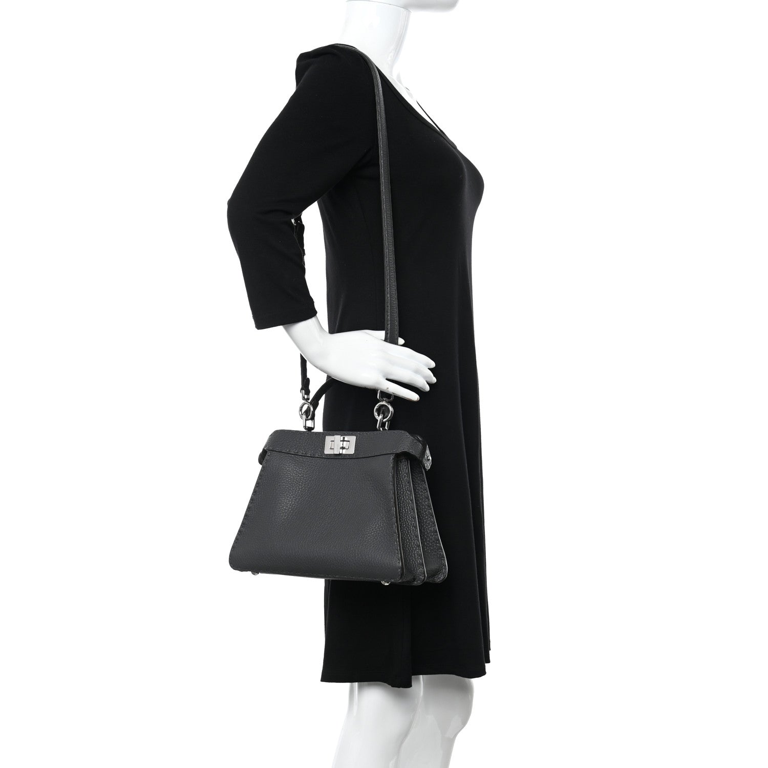 Fendi Cuoio Romano Selleria Chamois Small Peekaboo I SEE U Satchel Asfalto Camelia 2 of 9