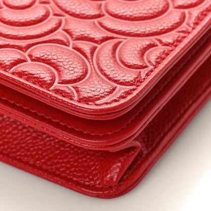 Chanel Caviar Camellia Embossed Wallet On Chain WOC Red 9 of 10