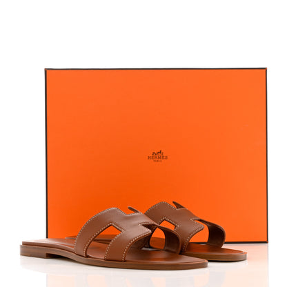 Hermes Box Calfskin Oran Sandals 38 Gold 9 of 9