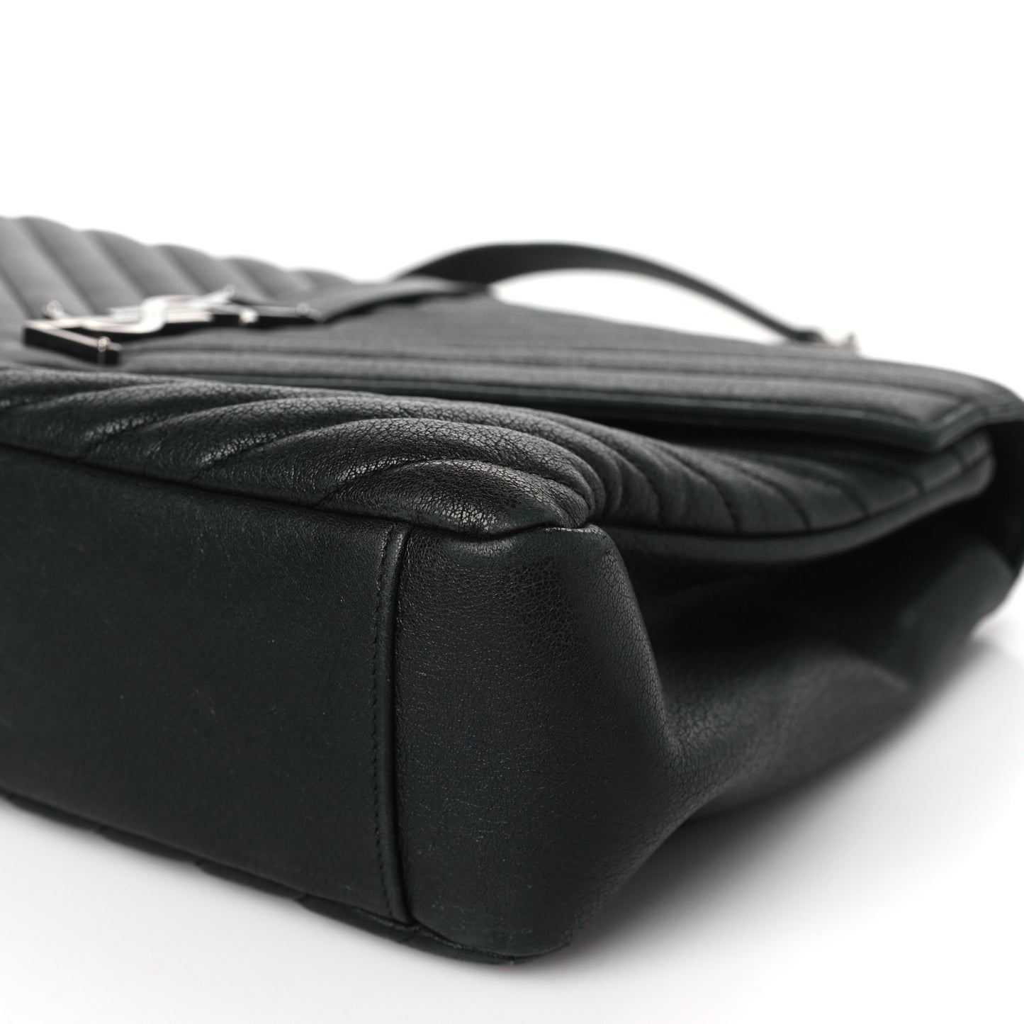 Sheepskin Matelasse Chevron Monogram Large College Satchel Black