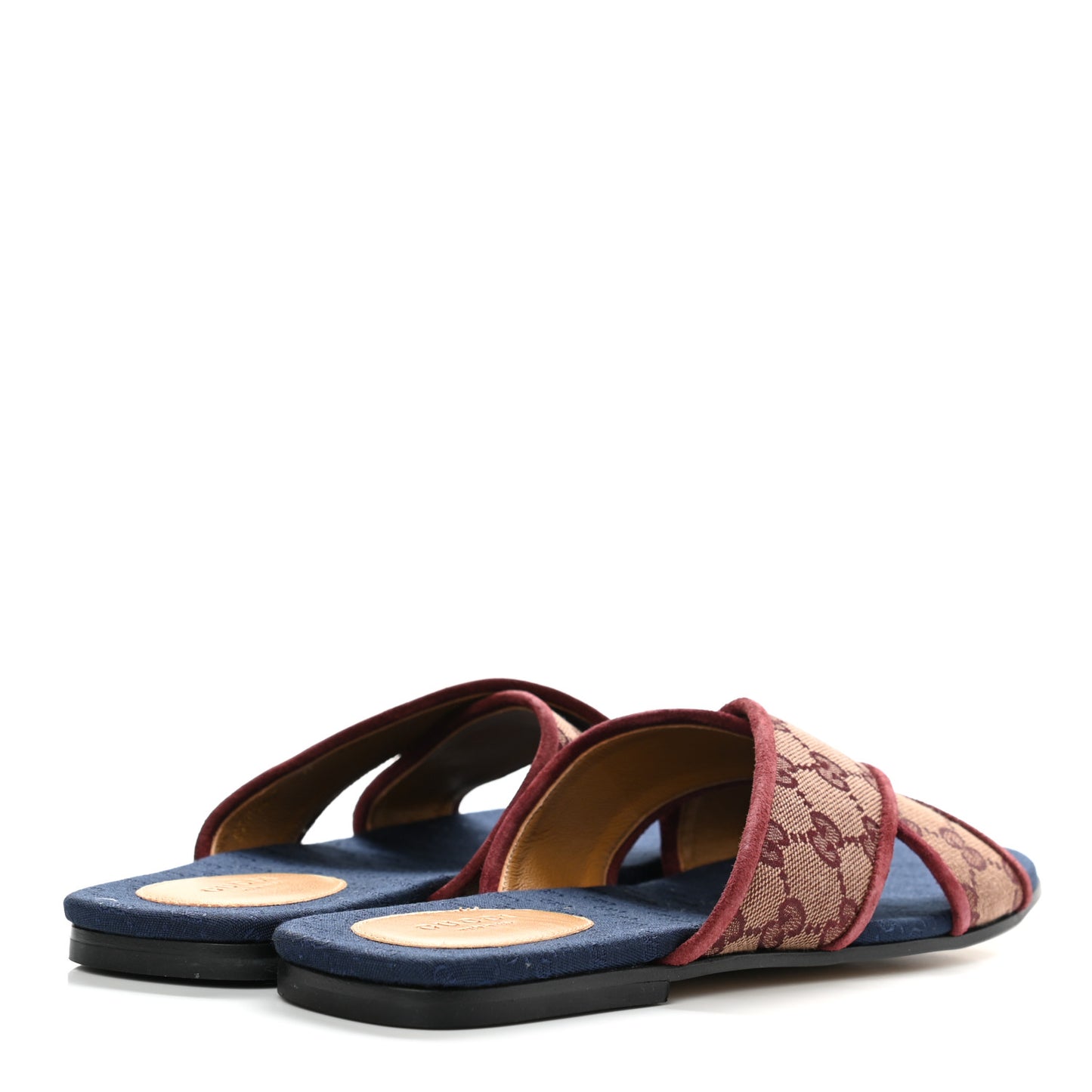 Canvas GG Monogram Womens Criss Cross Slide Sandals 39 Sahara Rubino Chardonnay
