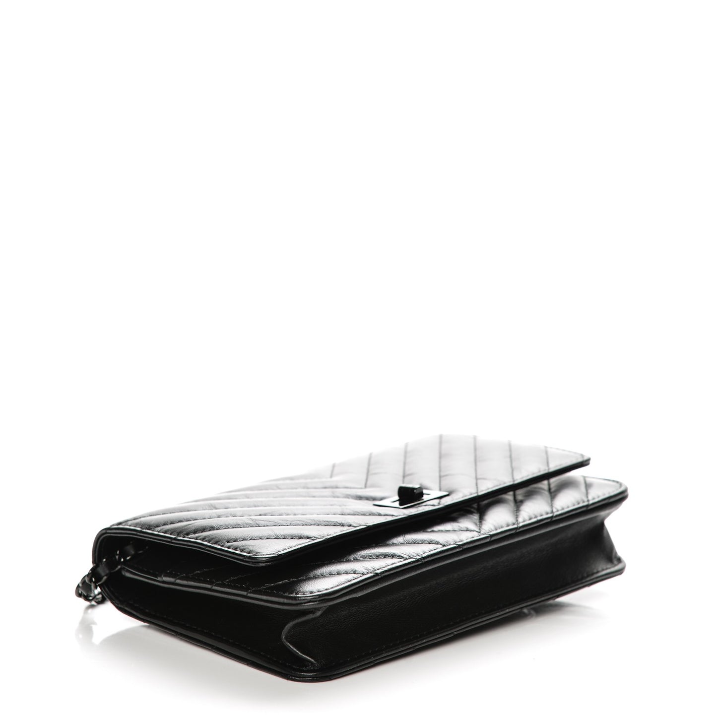 Aged Calfskin Chevron Quilted Reissue Wallet On Chain WOC So Black