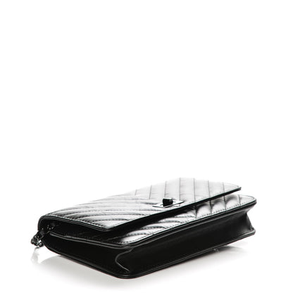 Chanel Aged Calfskin Chevron Quilted Reissue Wallet On Chain WOC So Black 4 of 7