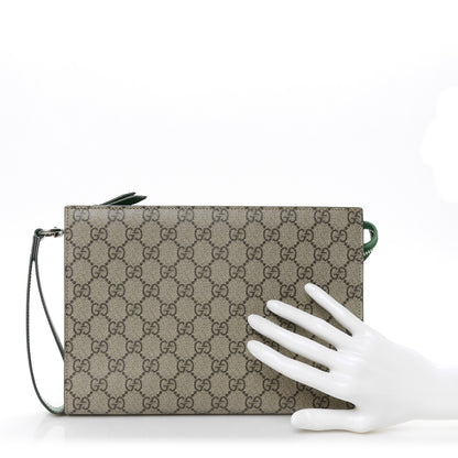 Gucci GG Supreme Monogram Bi-Color Small Zip Wristlet Pouch Beige Ebony Green 2 of 11