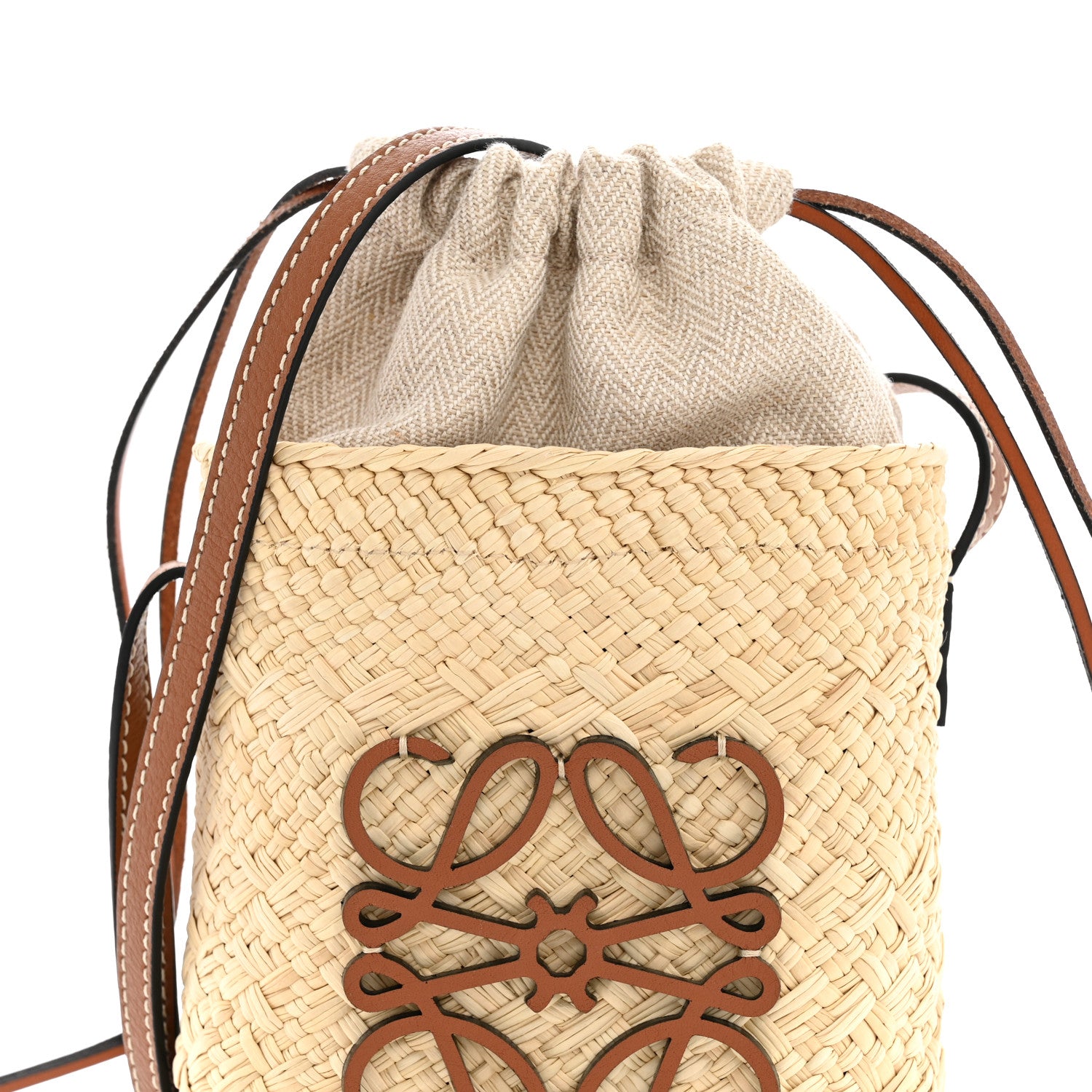 Loewe Calfskin Raffia Paulas Ibiza Square Bucket Bag  Natural Tan 7 of 10