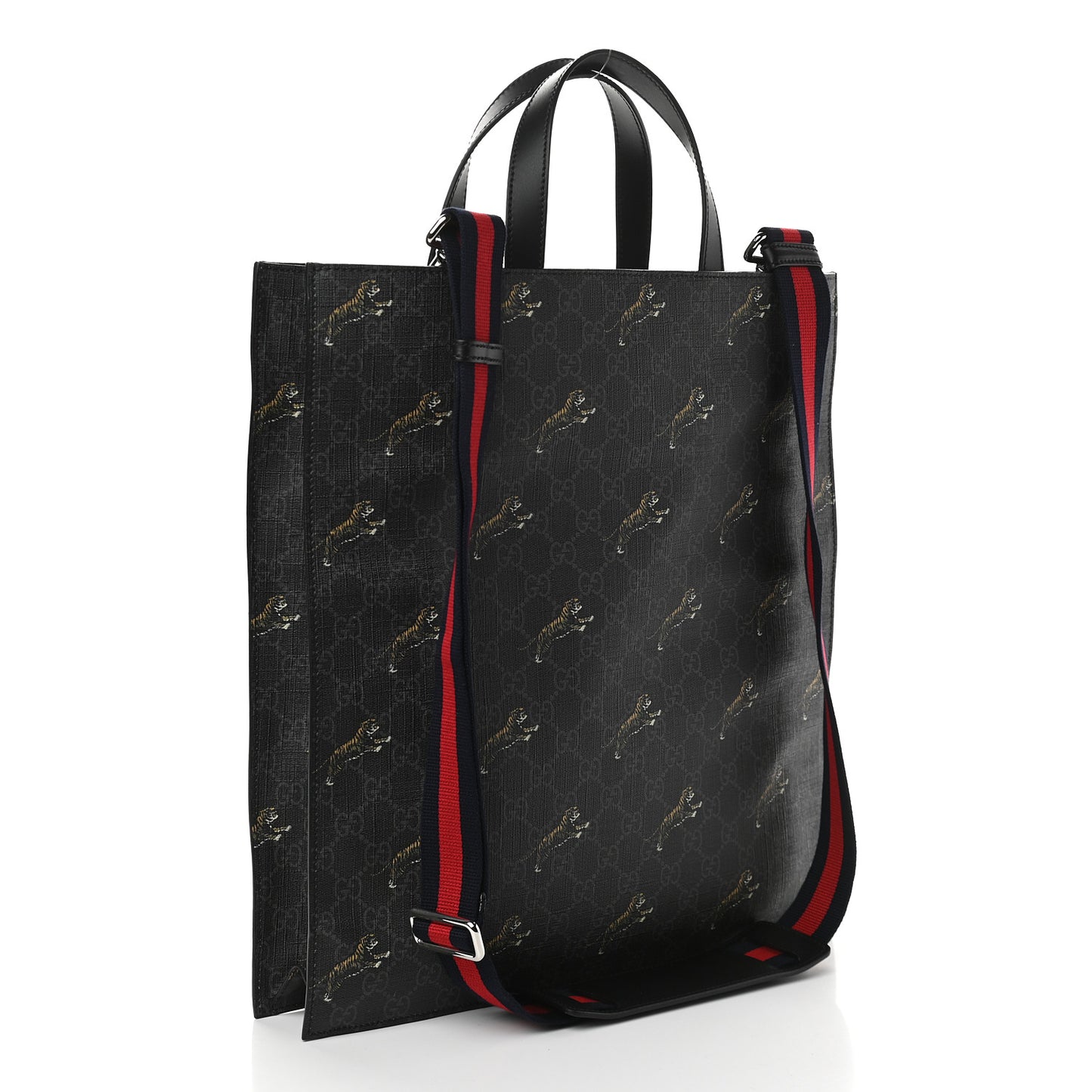 GG Supreme Monogram Tigers Web Vertical Tote Black Multicolor