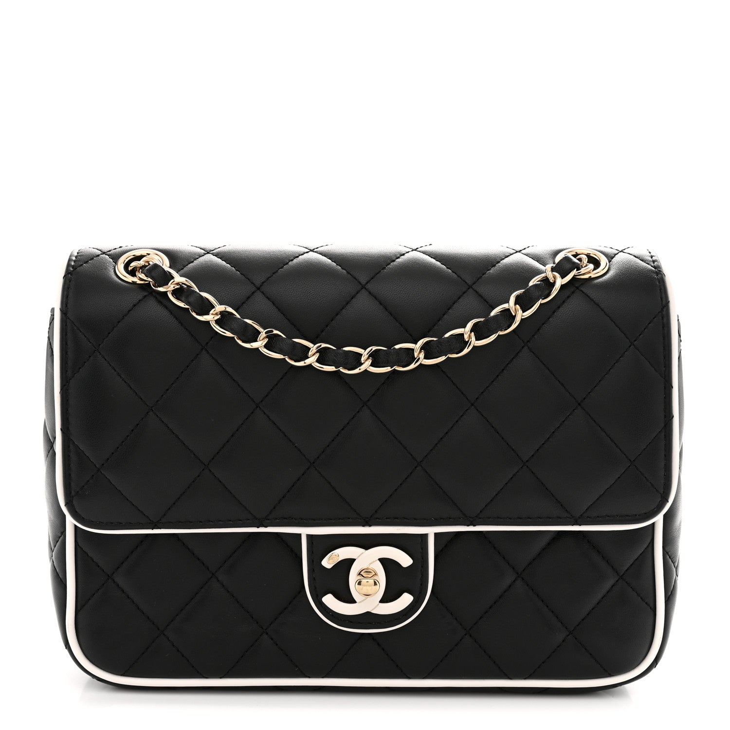 Chanel Lambskin Quilted Resin Graphic Frame Flap Bag Black White 1 of 11