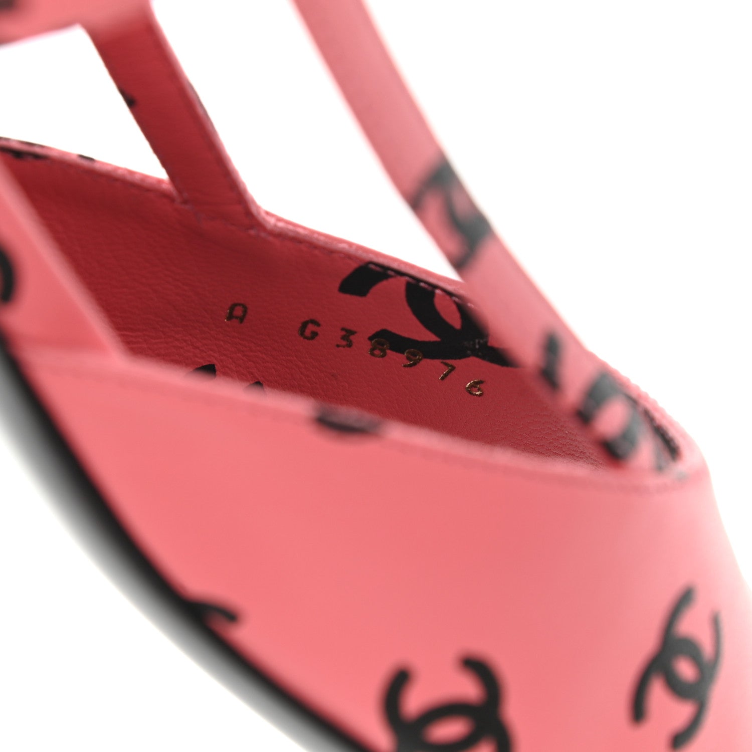 Chanel Printed Lambskin CC Slingback Sandals 39 Pink Black 8 of 9