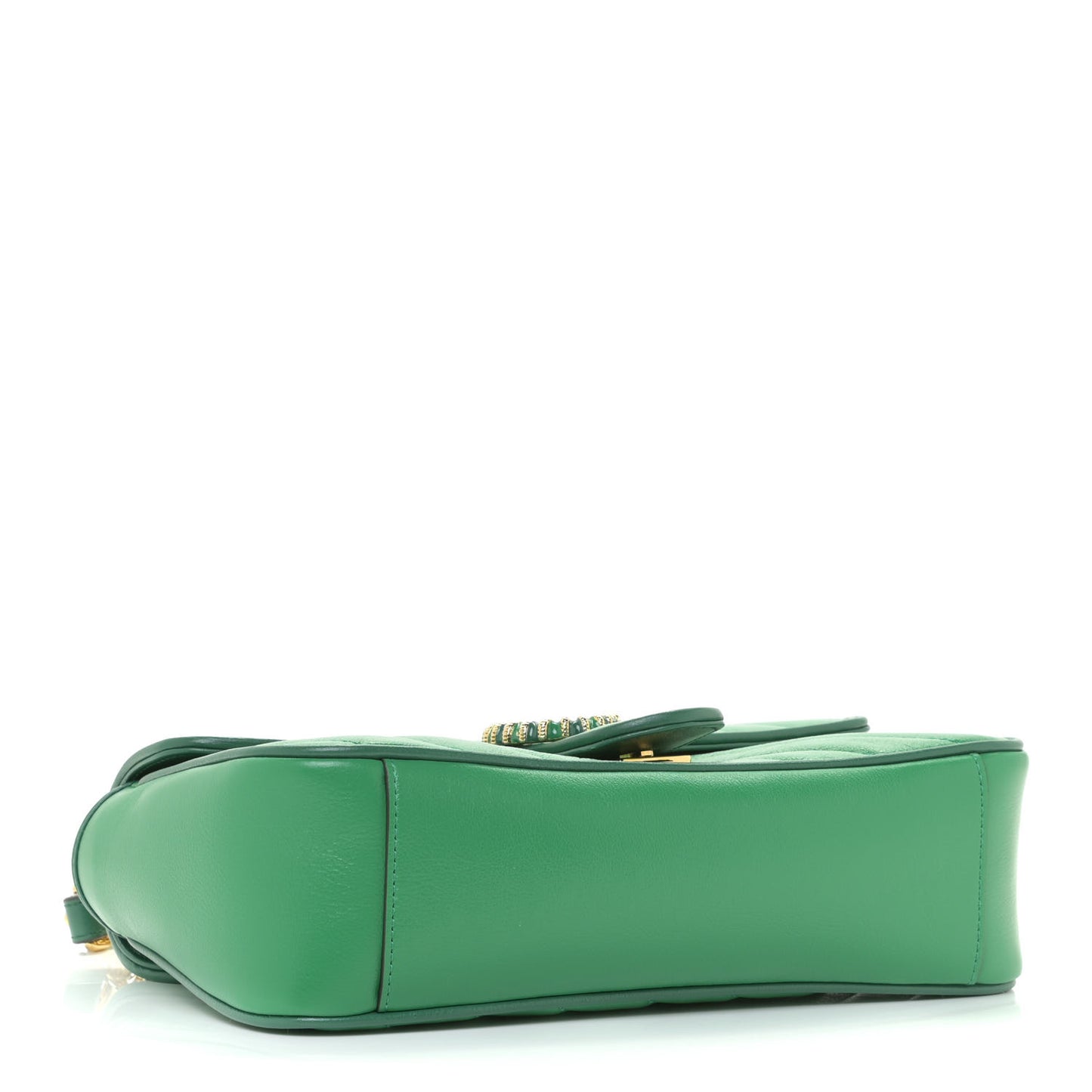 Azalea Calfskin Enamel Matelasse Diagonal Small Torchon GG Marmont Shoulder Bag New Shamarock Emerald