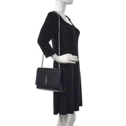 Saint Laurent Grain De Poudre Large Classic Monogram Kate Satchel Black 2 of 9