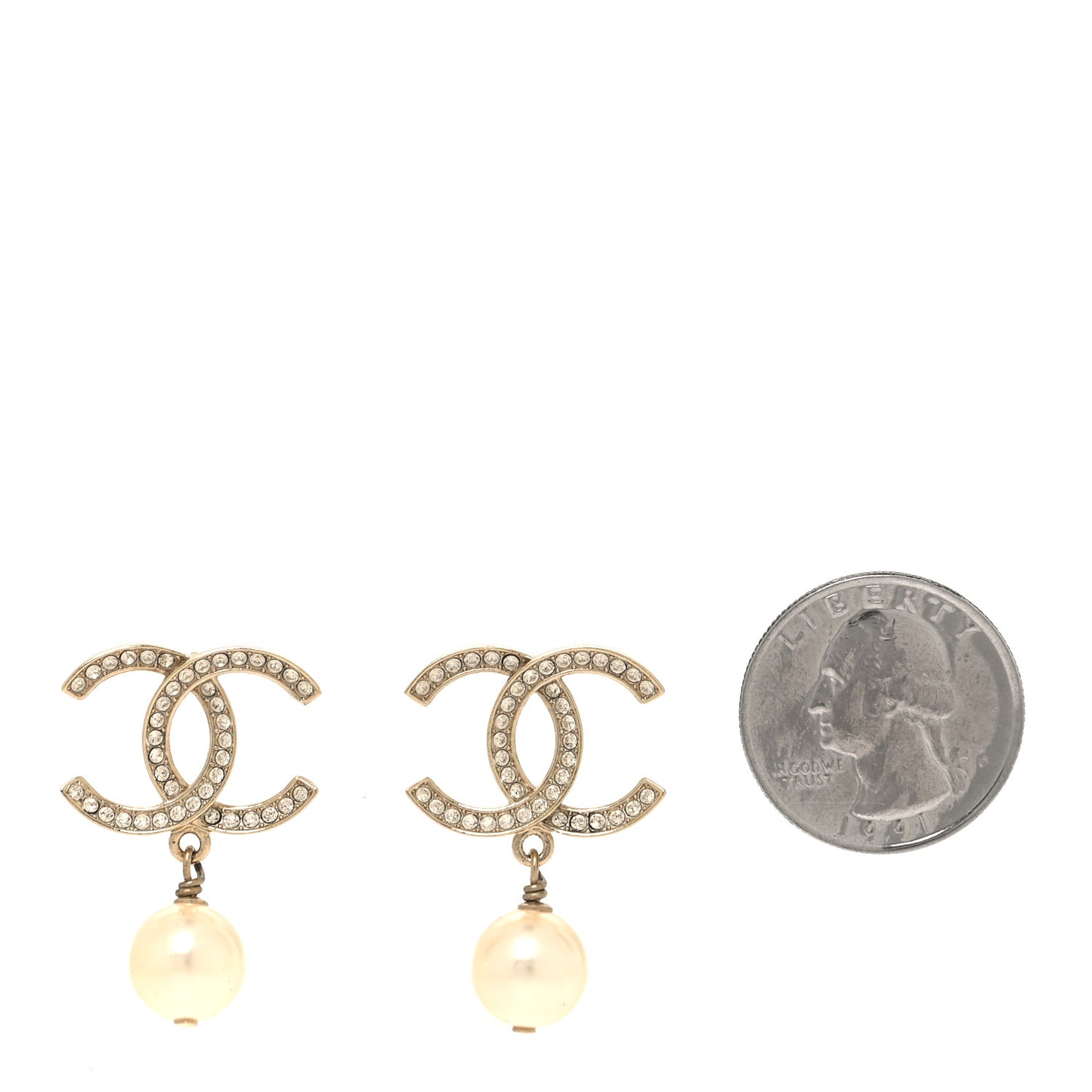 Crystal Pearl CC Treasure Chest Drop Earrings Light Gold