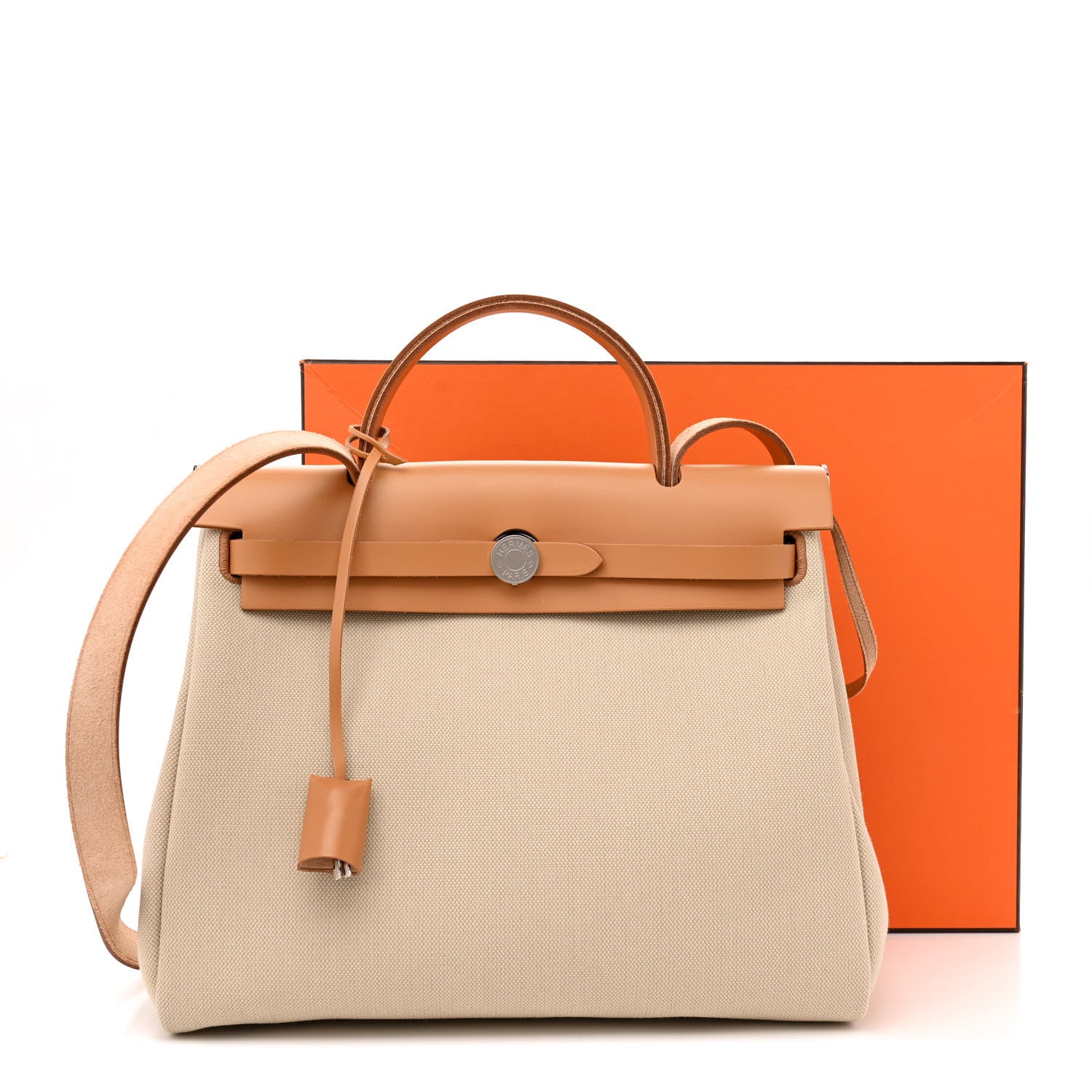 Hermes Military Toile Vache Hunter Herbag Zip Retourne 31 PM Beton Naturel 12 of 12