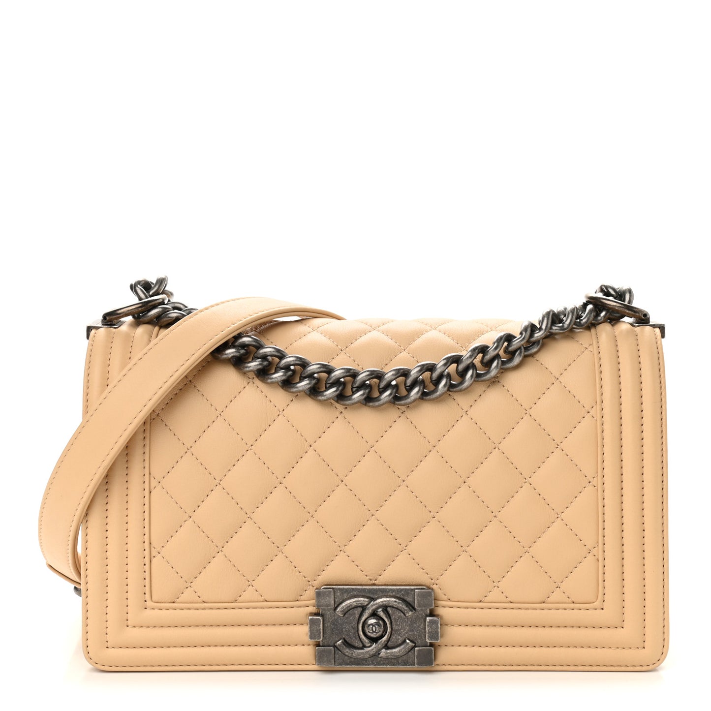Calfskin Quilted Medium Boy Flap Beige