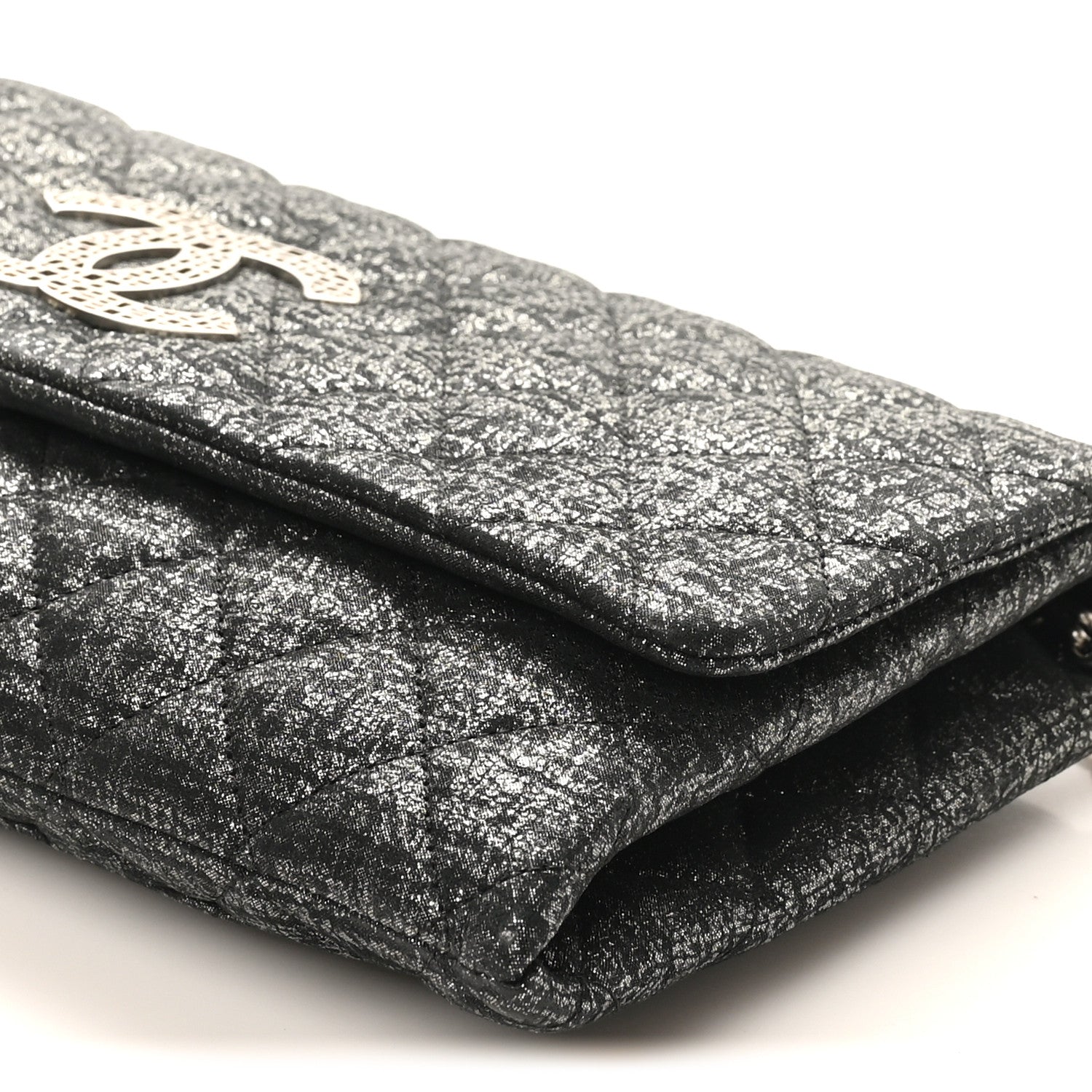 Chanel Glitter Fabric Quilted Flap Clutch With Butterfly Chain Black 10 of 10