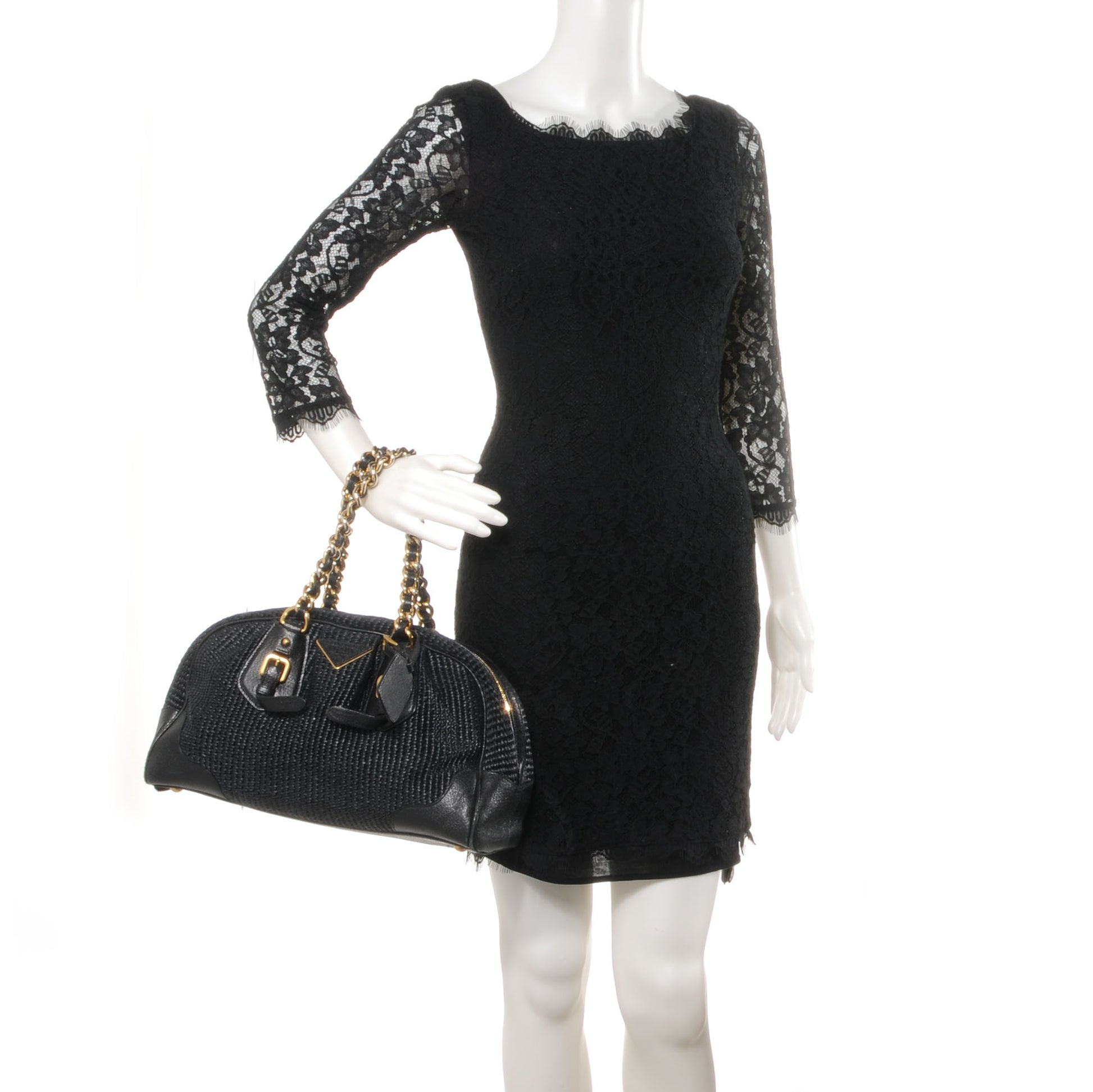 Prada Paglia Cinghiale Frame Tote Black 2 of 9
