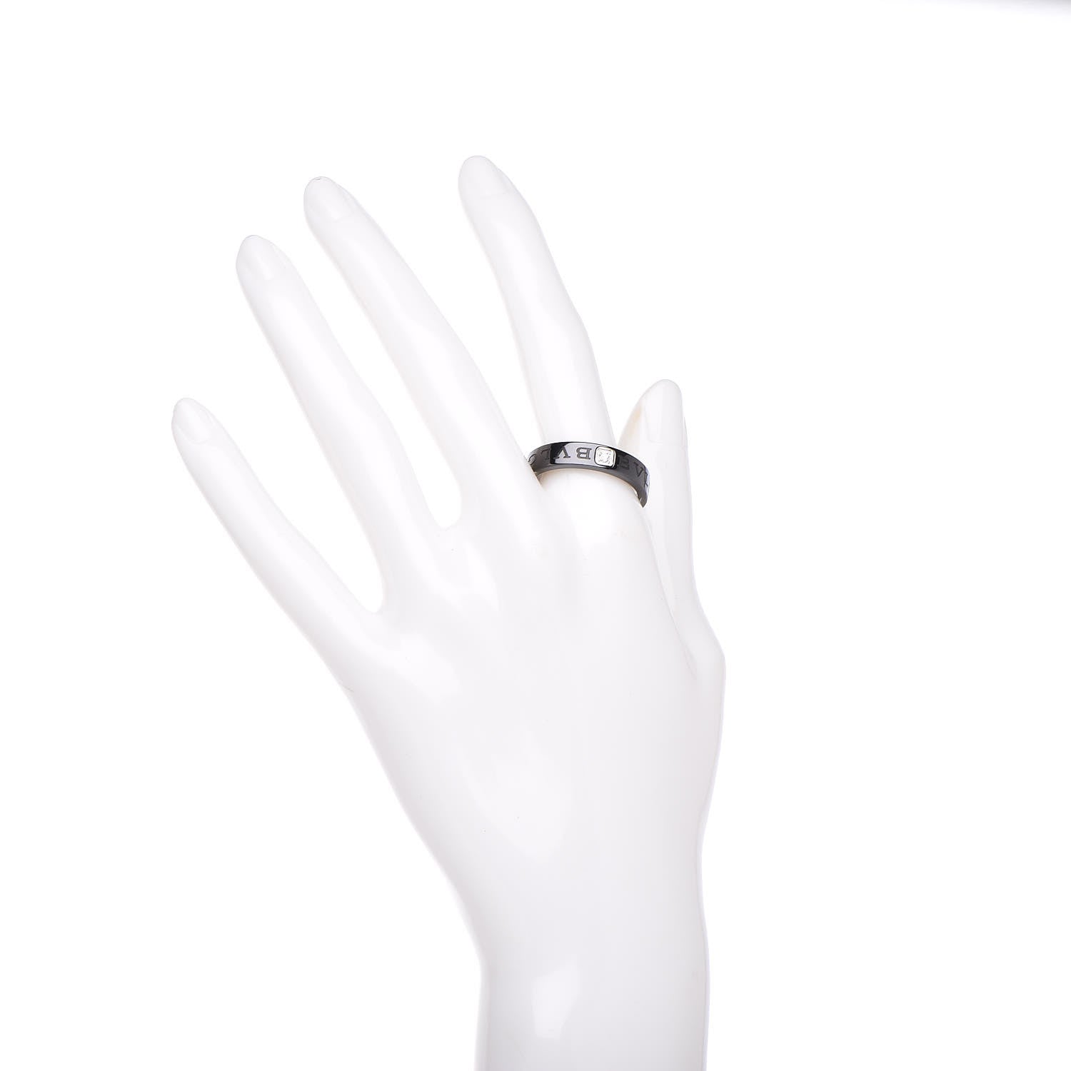 Bulgari 18K White Gold Ceramic Diamond B.Zero1 Essential Band Ring 65/11 Black 2 of 6
