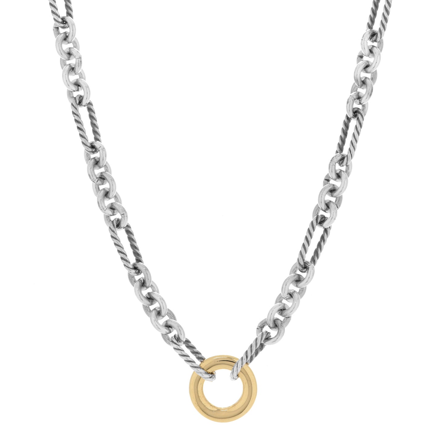 Sterling Silver 18K Yellow Gold Figaro Two Tone Link Necklace