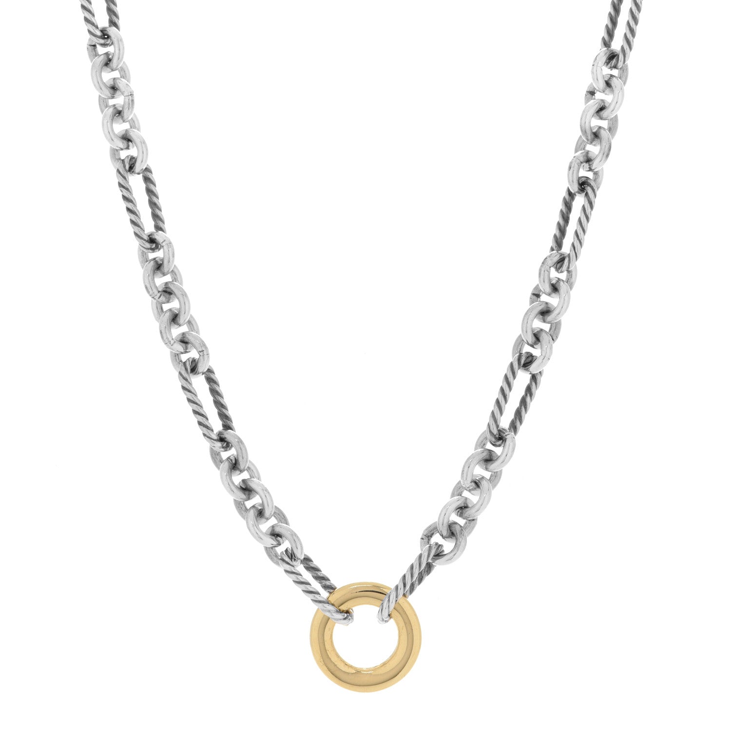 David Yurman Sterling Silver 18K Yellow Gold Figaro Two Tone Link Necklace 1 of 6