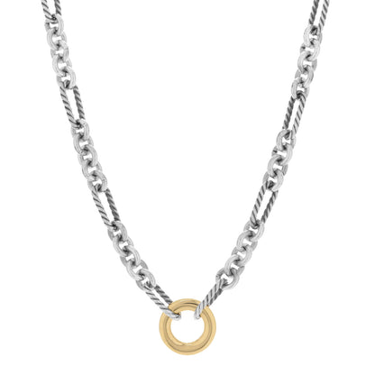 David Yurman Sterling Silver 18K Yellow Gold Figaro Two Tone Link Necklace 1 of 6