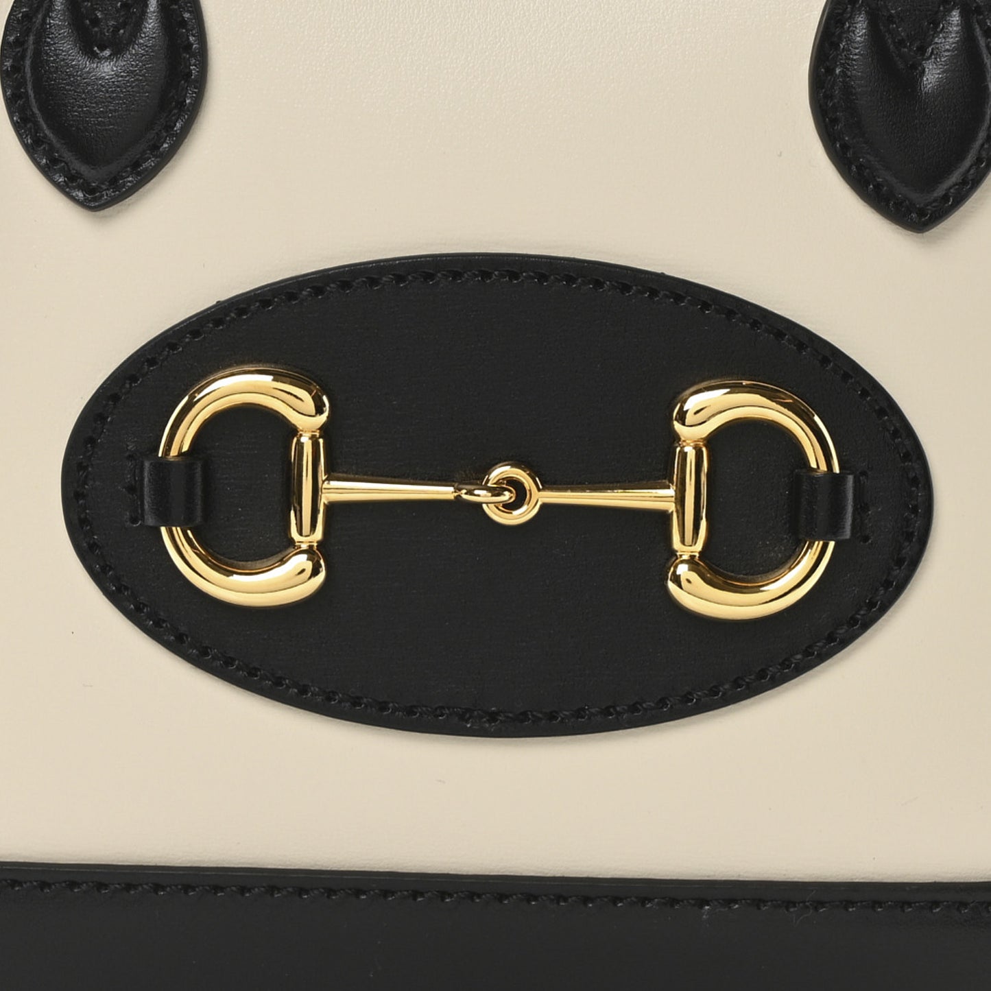 Boarded Plutone Calfskin Bi-Color Mini Horsebit 1955 Top Handle Bag Mystic White Black