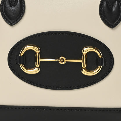 Gucci Boarded Plutone Calfskin Bi-Color Mini Horsebit 1955 Top Handle Bag Mystic White Black 8 of 10