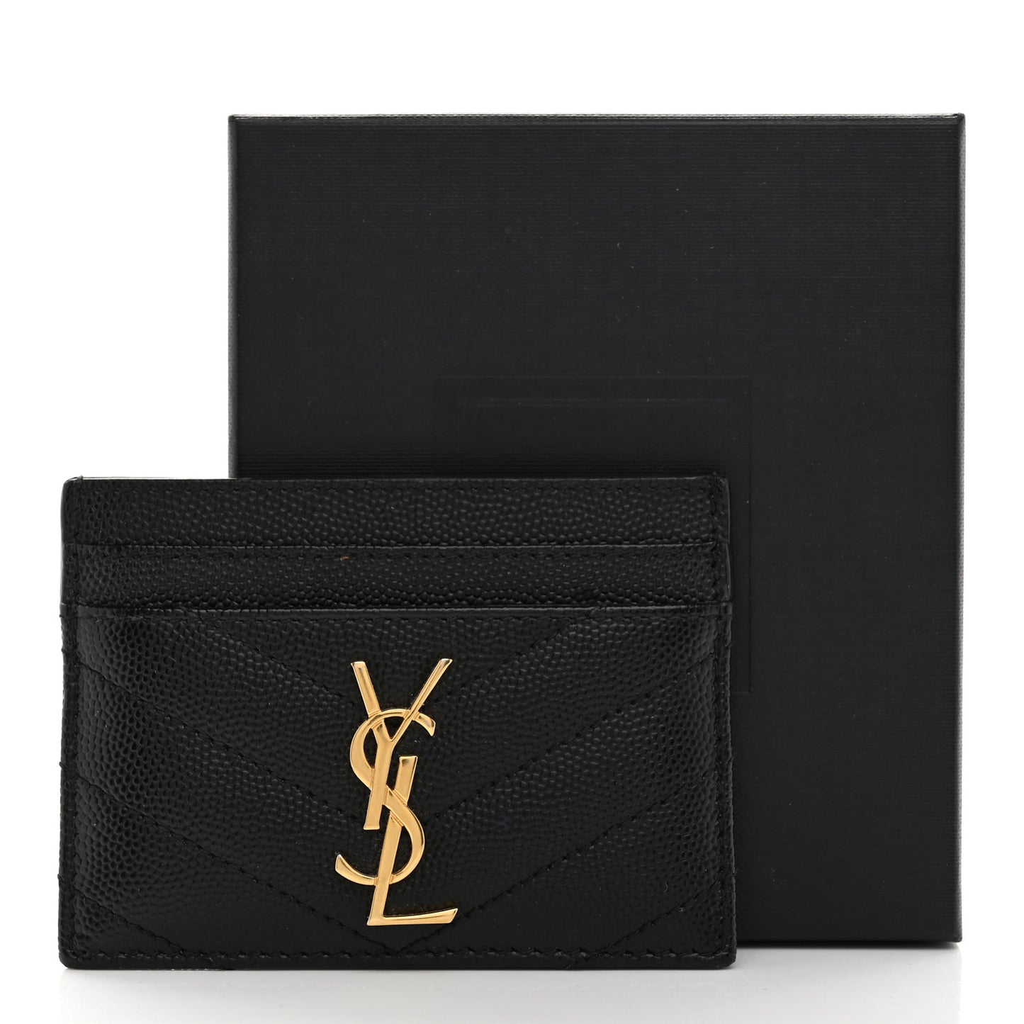 Grain De Poudre Matelasse Chevron Monogram Credit Card Case Black