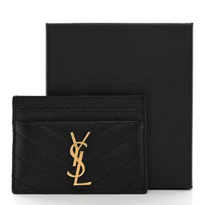 Saint Laurent Grain De Poudre Matelasse Chevron Monogram Credit Card Case Black 8 of 8