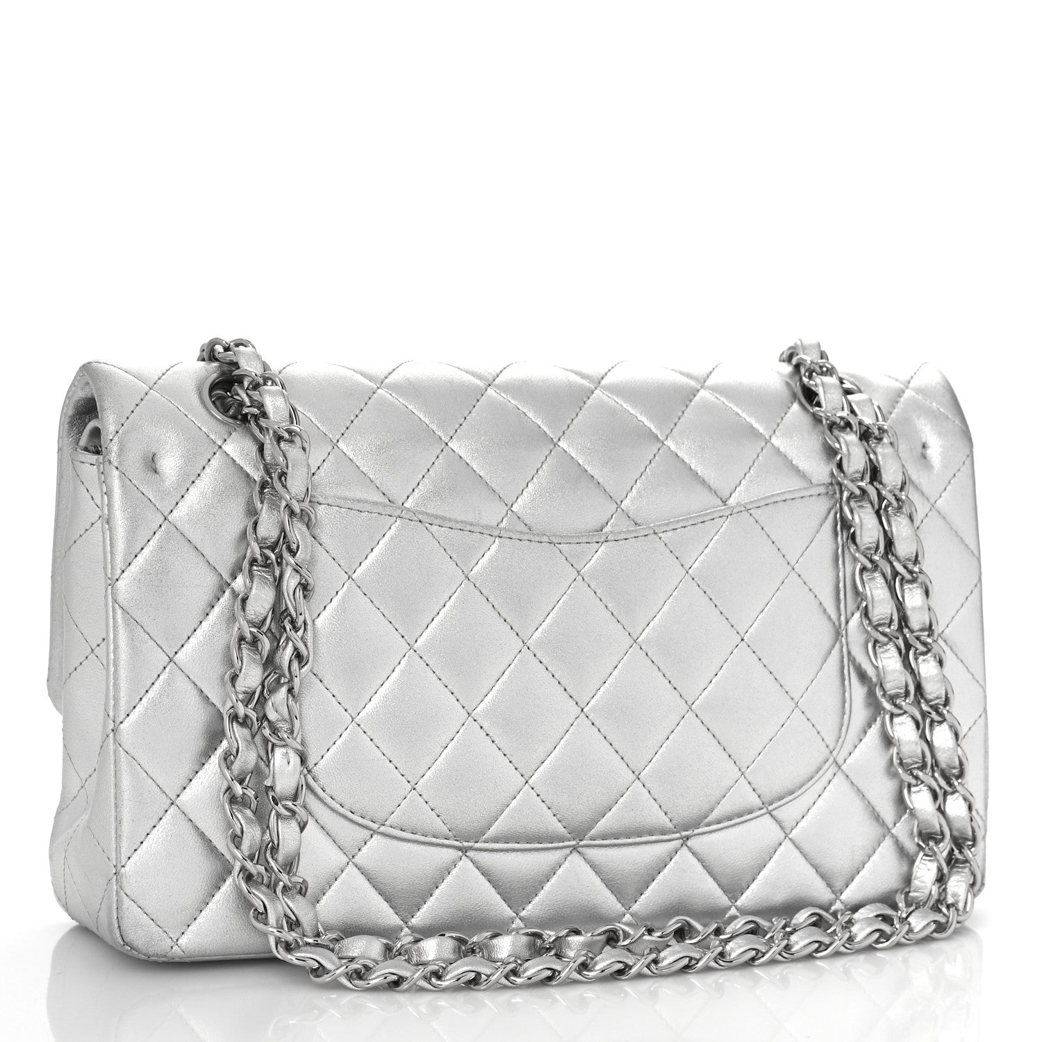 Chanel Metallic Lambskin Quilted Medium Double Flap Silver 3 of 12