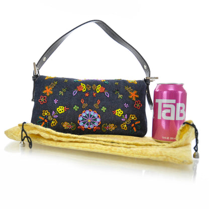 Fendi Denim Ricami Beaded Baguette Blue 2 of 7