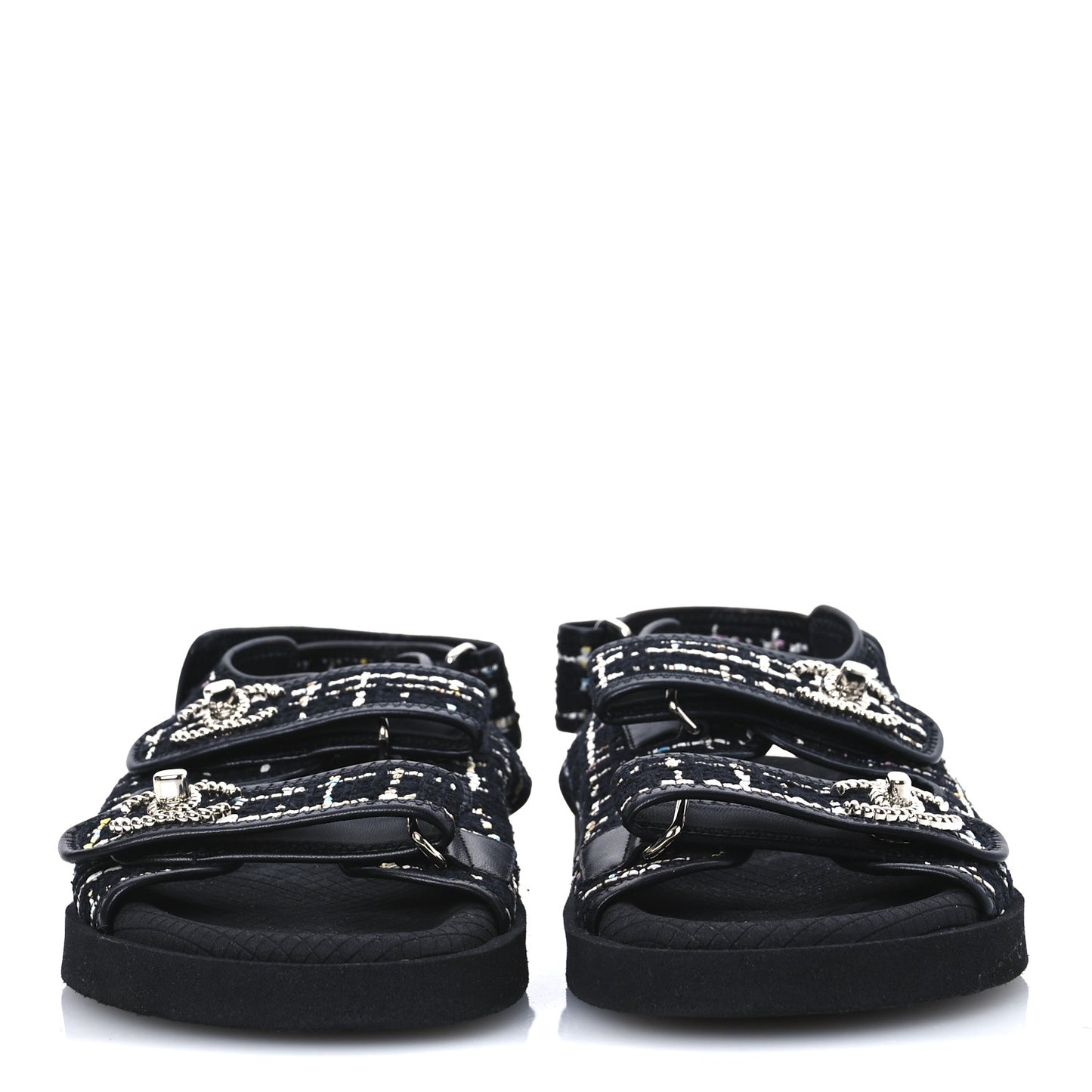Tweed Lambskin Dad Sandals 39 Black Multicolor
