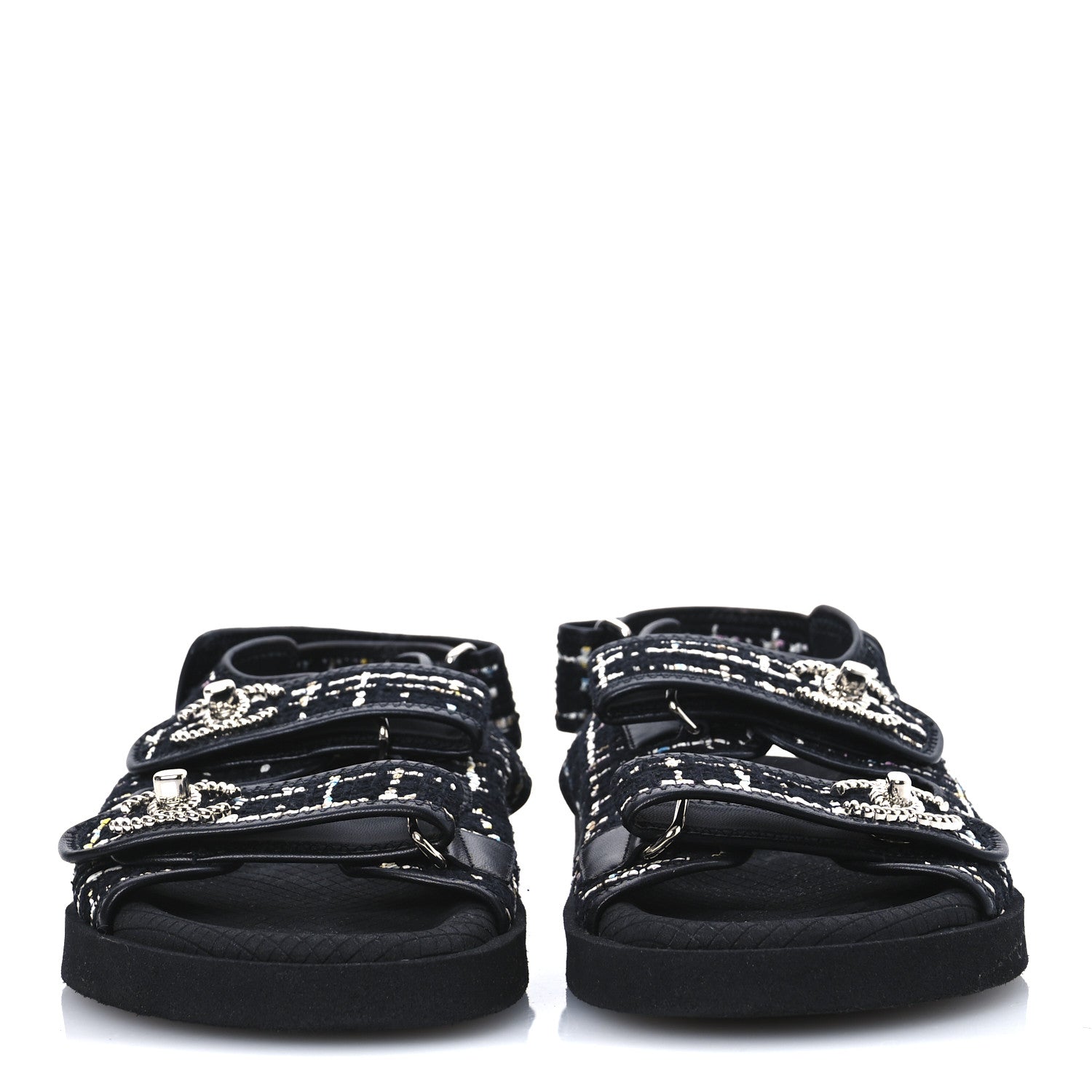 Chanel Tweed Lambskin Dad Sandals 39 Black Multicolor 3 of 9