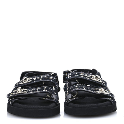 Chanel Tweed Lambskin Dad Sandals 39 Black Multicolor 3 of 9