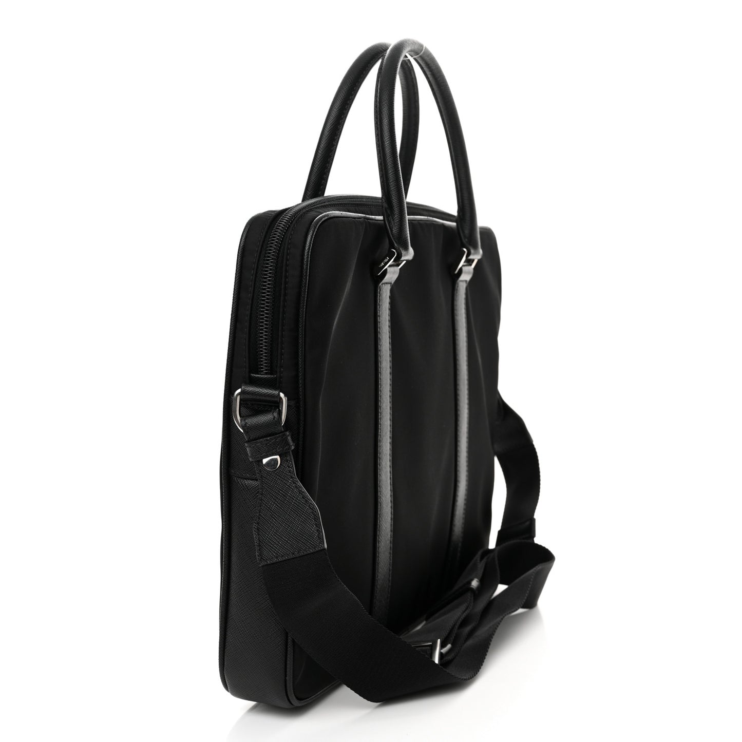 Tessuto Nylon Saffiano Metal Triangle Logo Work Bag Black