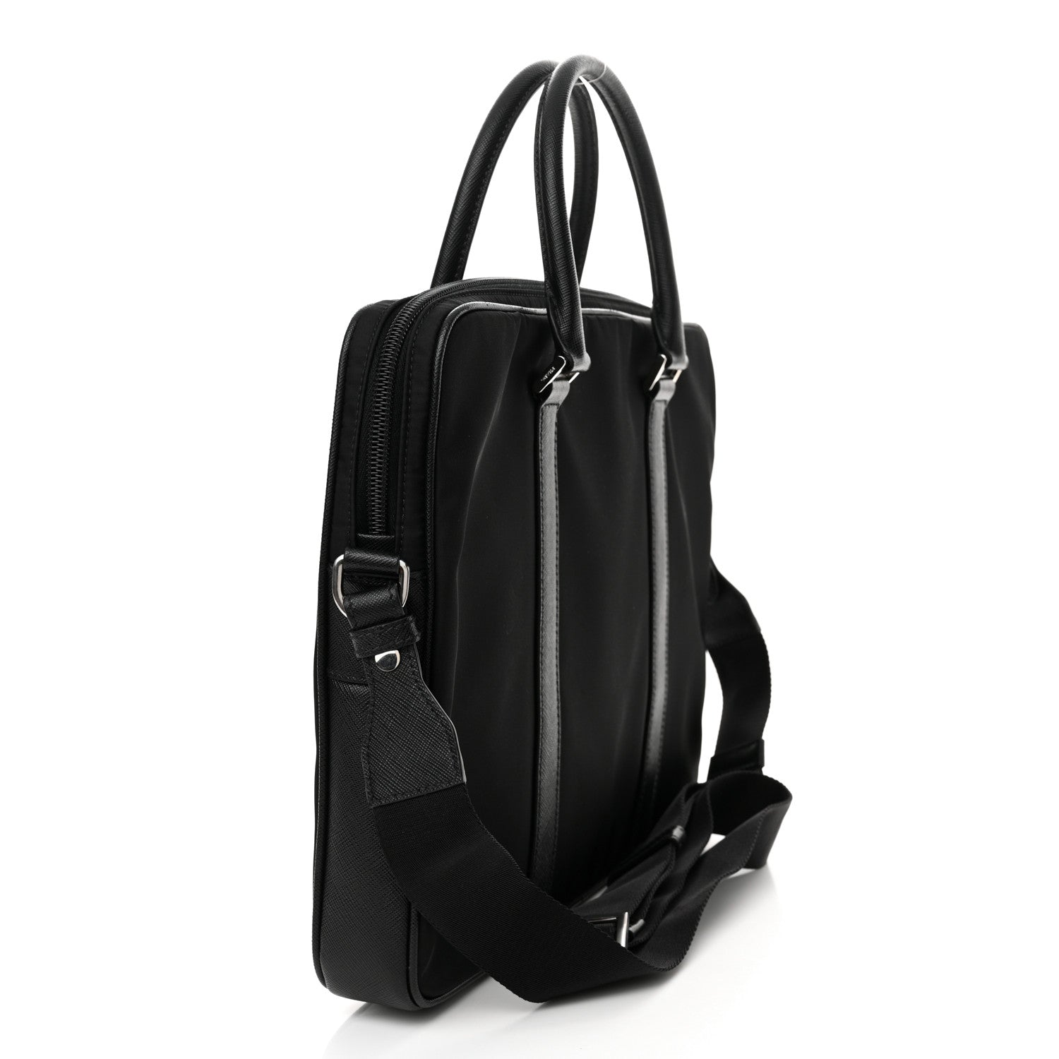 Prada Tessuto Nylon Saffiano Metal Triangle Logo Work Bag Black 3 of 10