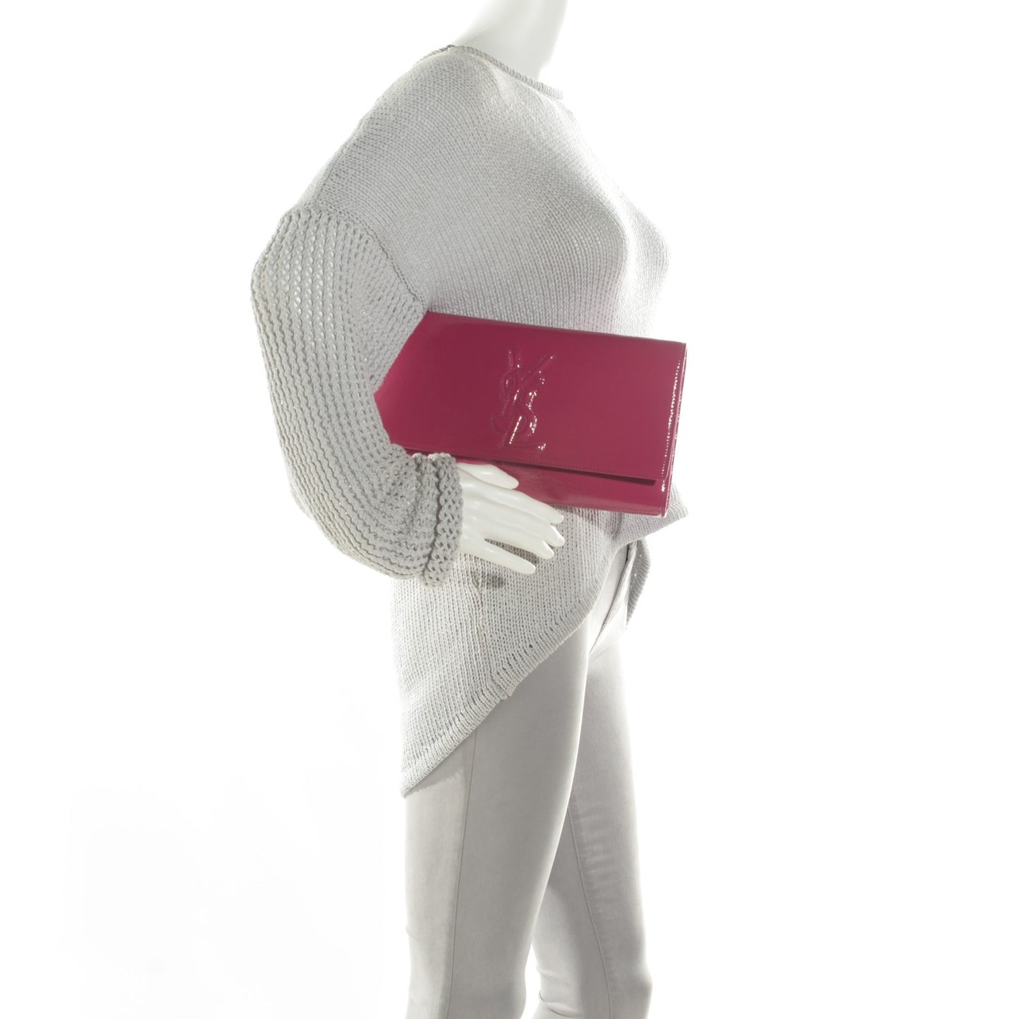 Textured Patent Monogram Large Belle De Jour Clutch Fuchsia