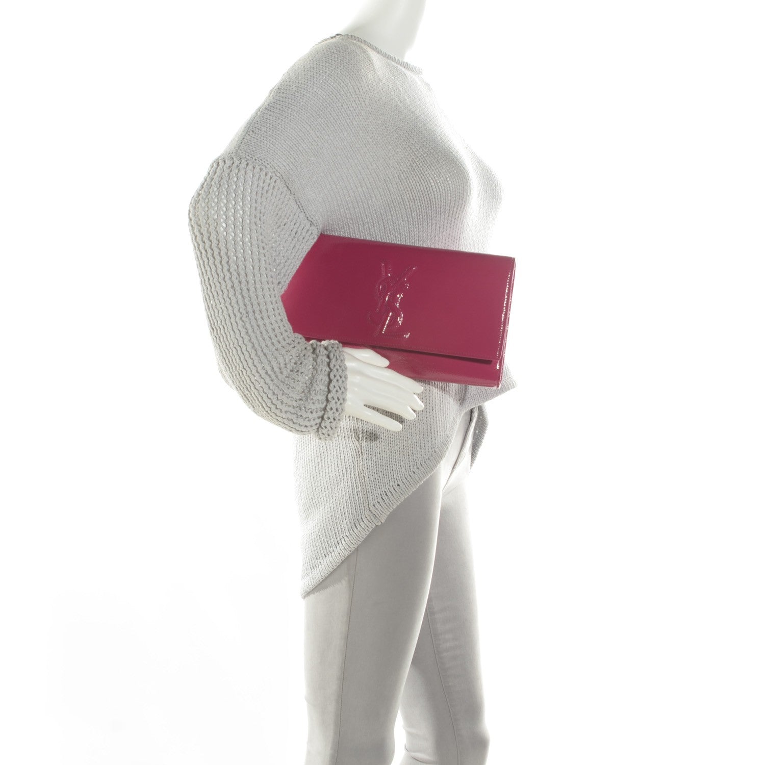 Saint Laurent Textured Patent Monogram Large Belle De Jour Clutch Fuchsia 2 of 7