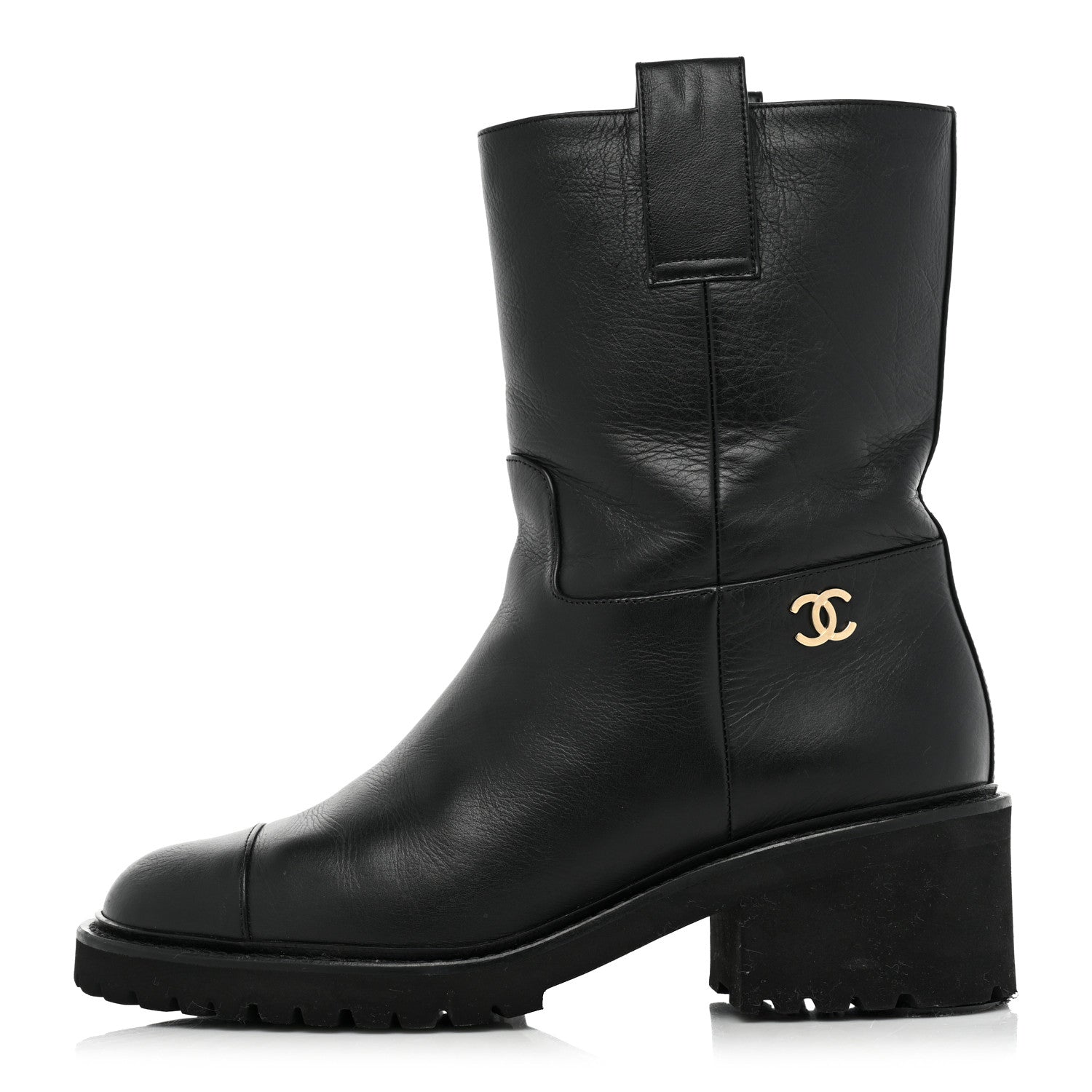 Chanel Calfskin CC Ankle Boots 37.5 Black 1 of 12