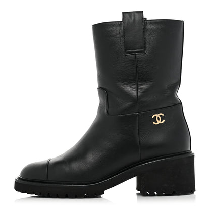 Chanel Calfskin CC Ankle Boots 37.5 Black 1 of 12