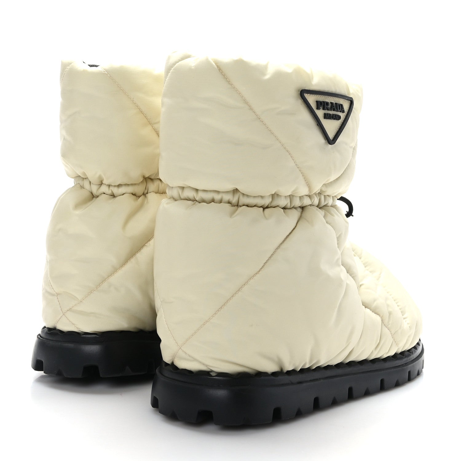 Prada Re-Nylon Piuma Triangle Logo Padded Drawcord 20mm Snow Boots 35.5 Avorio 4 of 7