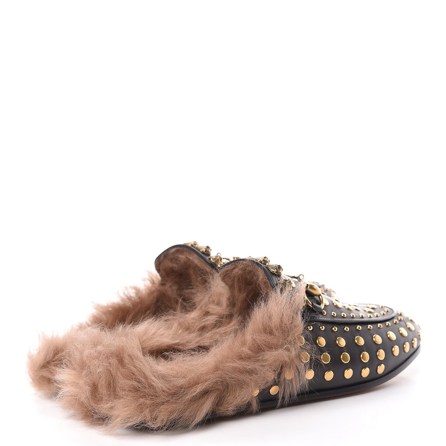 Calfskin Lambswool Studded Womens Princetown Slippers 36 Black