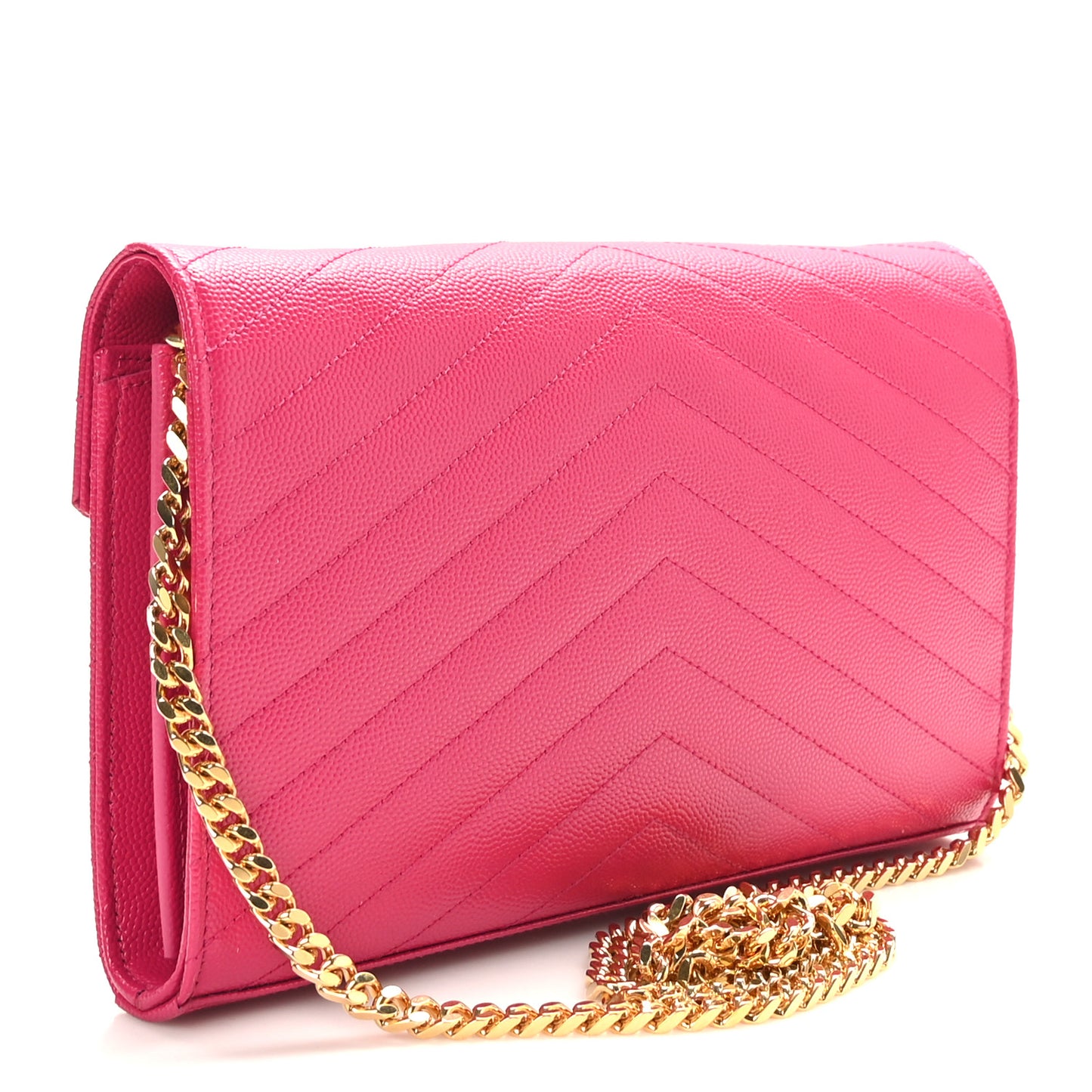 Grain De Poudre Matelasse Chevron Monogram Chain Wallet Hot Pink