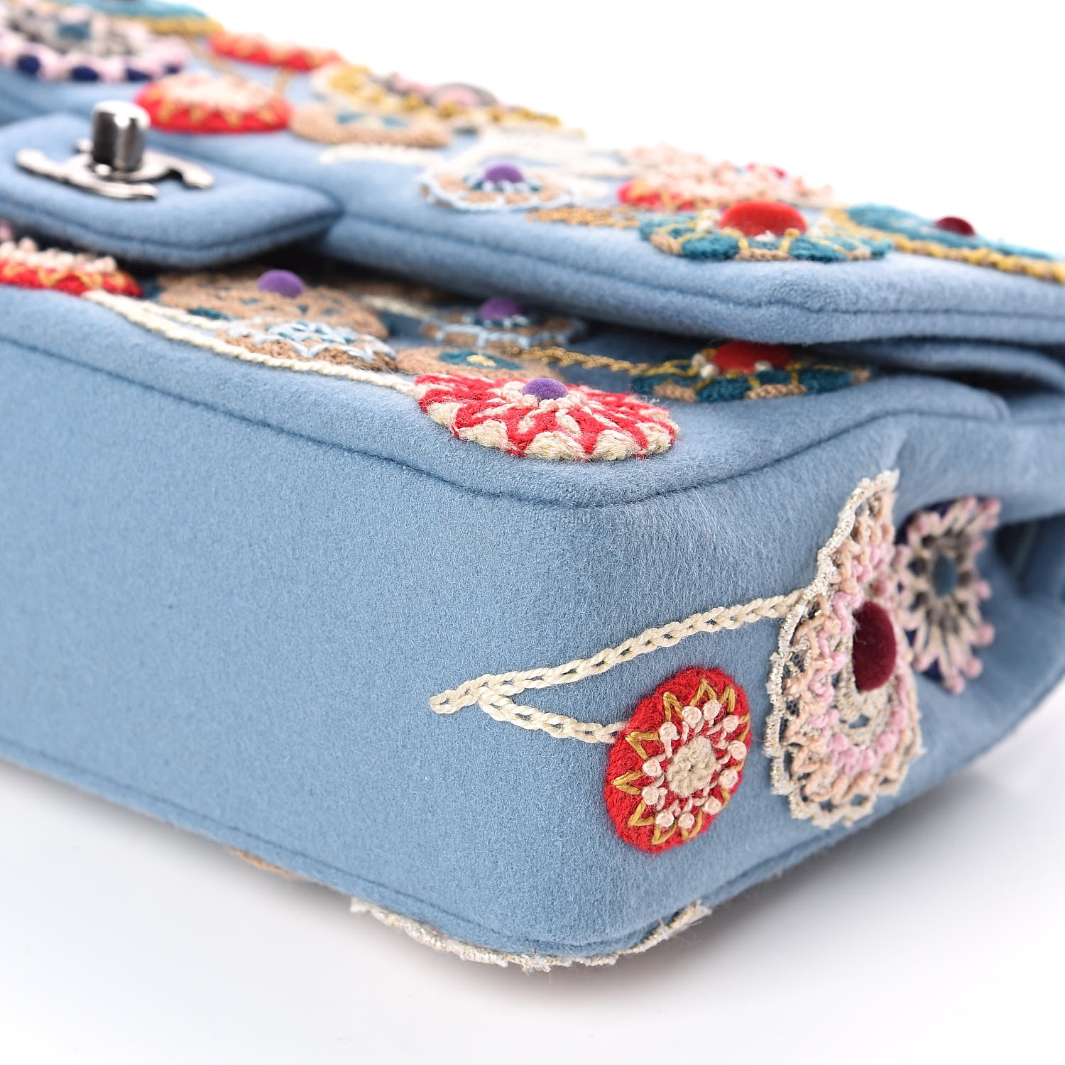Chanel Felt Flower Embroidered Medium Double Flap Blue Multicolor 9 of 13