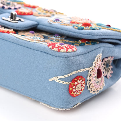 Chanel Felt Flower Embroidered Medium Double Flap Blue Multicolor 9 of 13