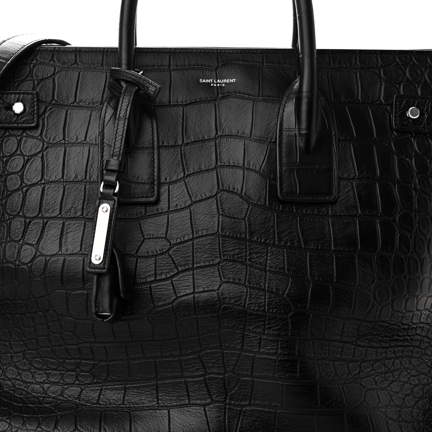 Saint Laurent SAINT LAURENT Calfskin Crocodile Embossed Large Souple Sac De Jour Black 8 of 10