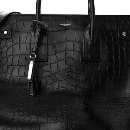 Saint Laurent SAINT LAURENT Calfskin Crocodile Embossed Large Souple Sac De Jour Black 8 of 10