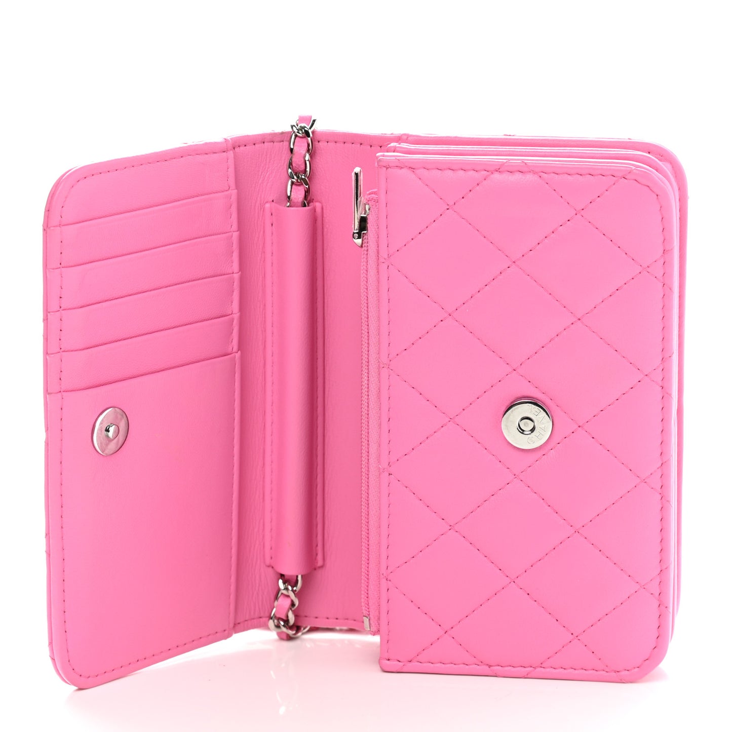 Lambskin Quilted Mini Wallet On Chain WOC Pink